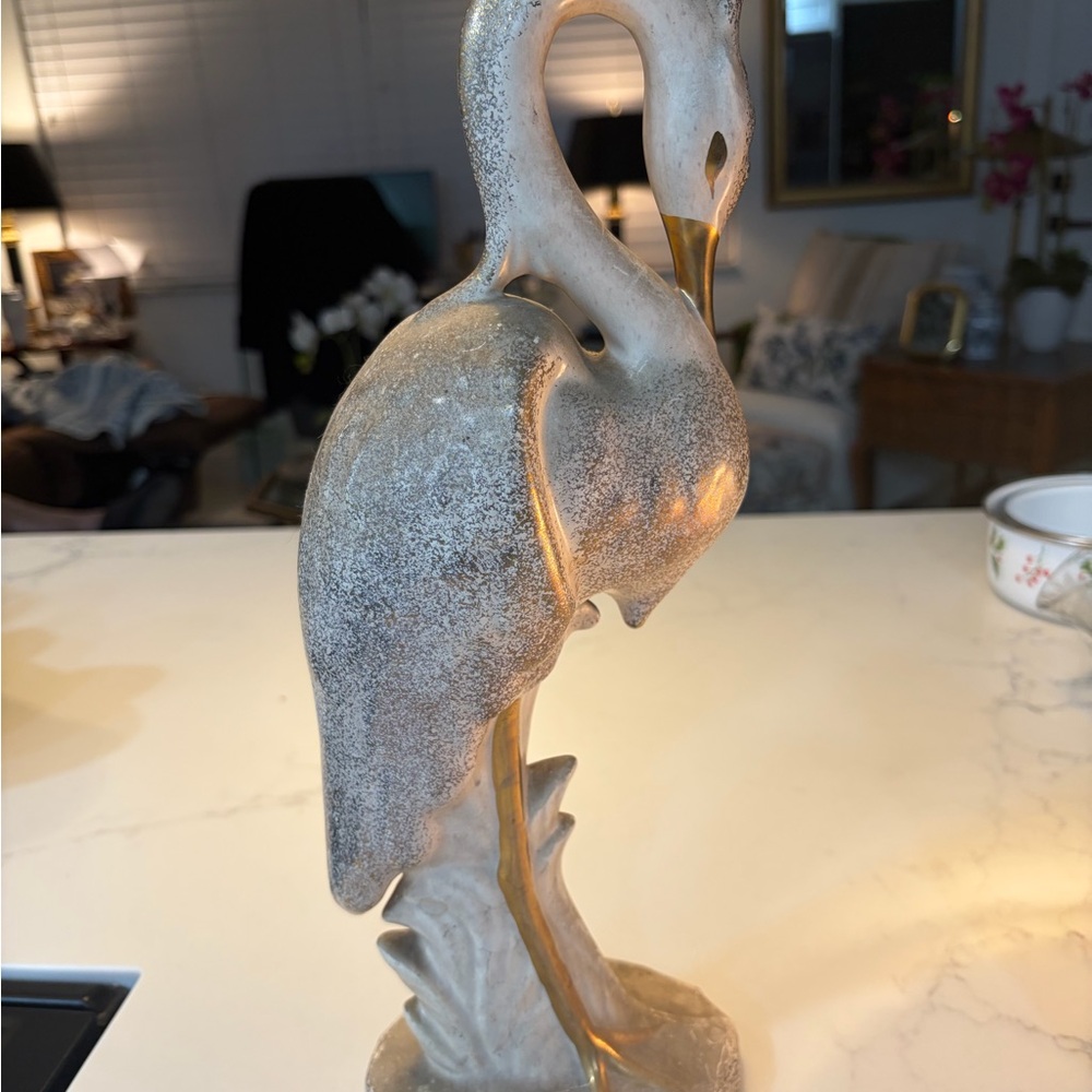 Sophisticated Gray and Gold Crane Sculpture
